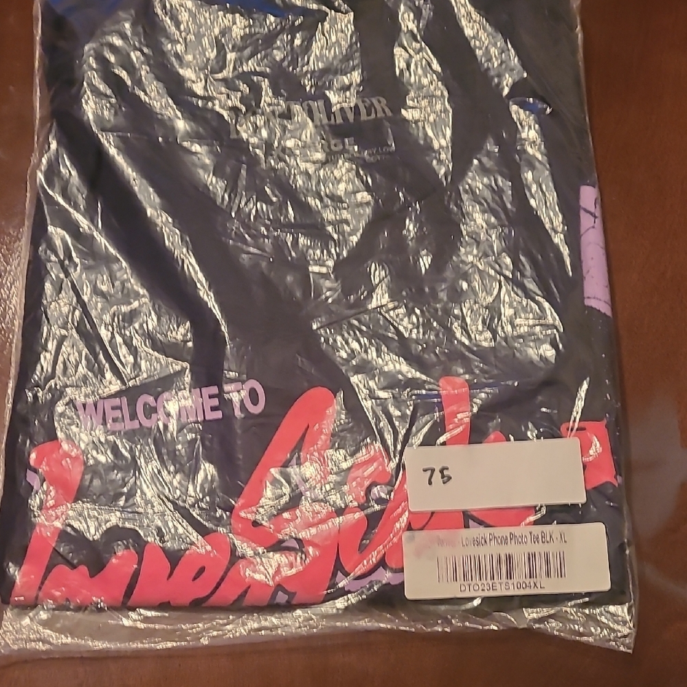 Black Graphic T-Shirt with Pink and Purple Accents